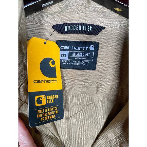 Carhartt Rugged Flex Work Shirt Mens Brown 2XL Relaxed Fit Midweight SS Canvas - Picture 3 of 6